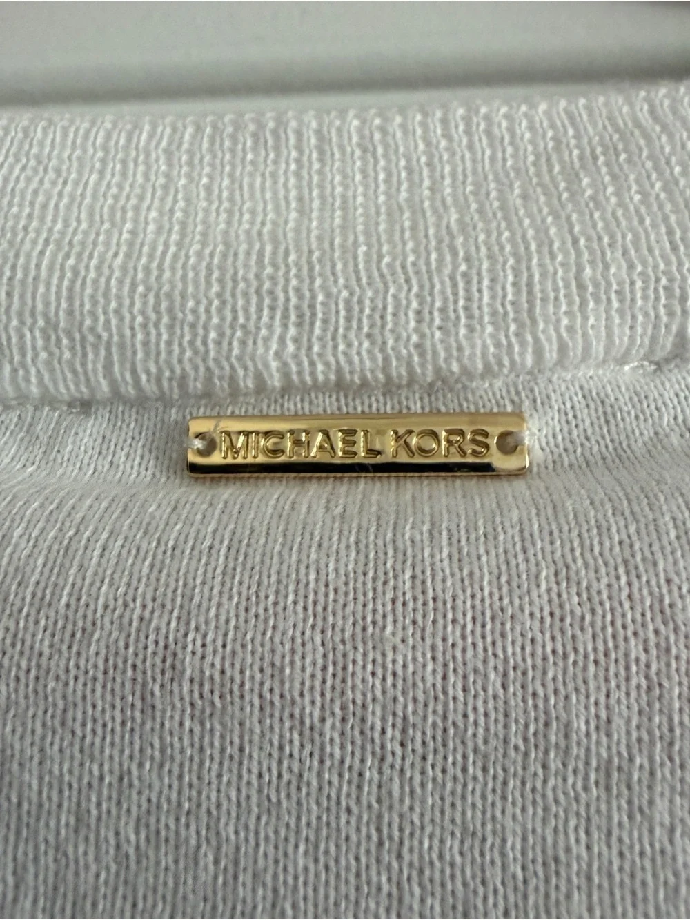 Michael Kors White Embossed Logo Short Sleeve Sweater